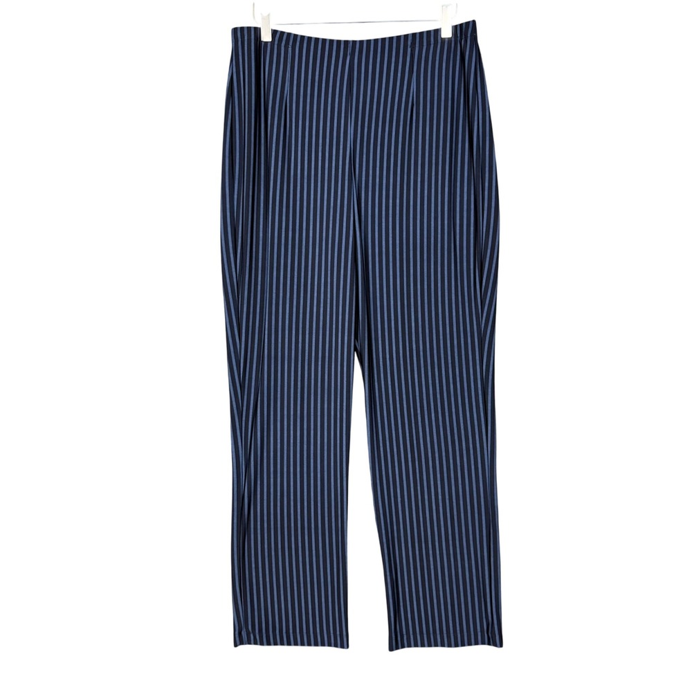 Chicos Easywear Pants 2 Short Womens 12P Petite Blue Striped High Rise Career